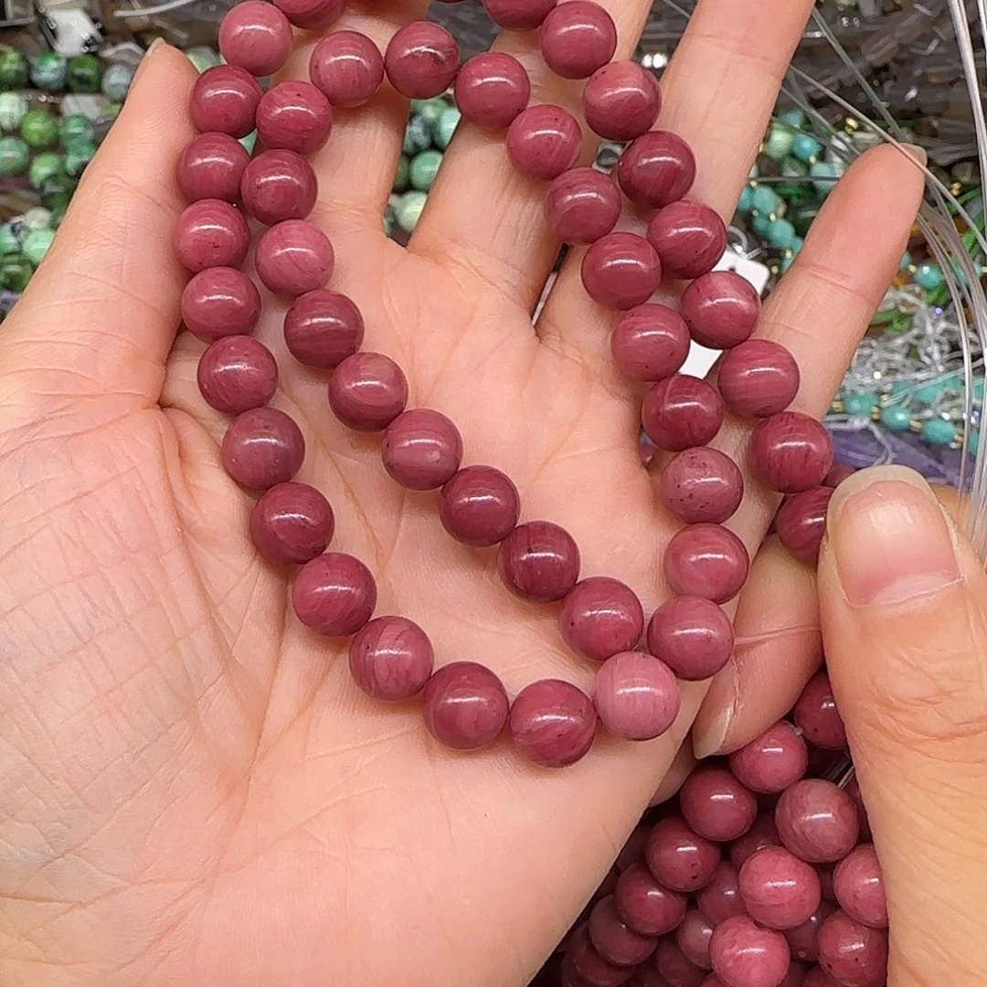 玛瑙/玉髓合金珠宝半成品红木纹玛瑙8mm一条