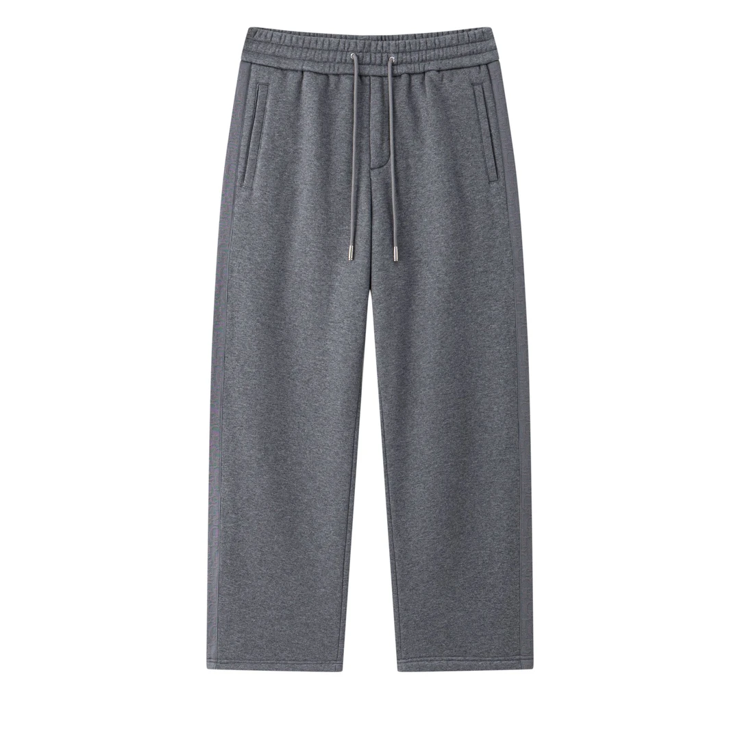 CRCR男士秋冬季直筒宽松条纹拼接纯色净版加绒保暖运动卫裤休闲裤