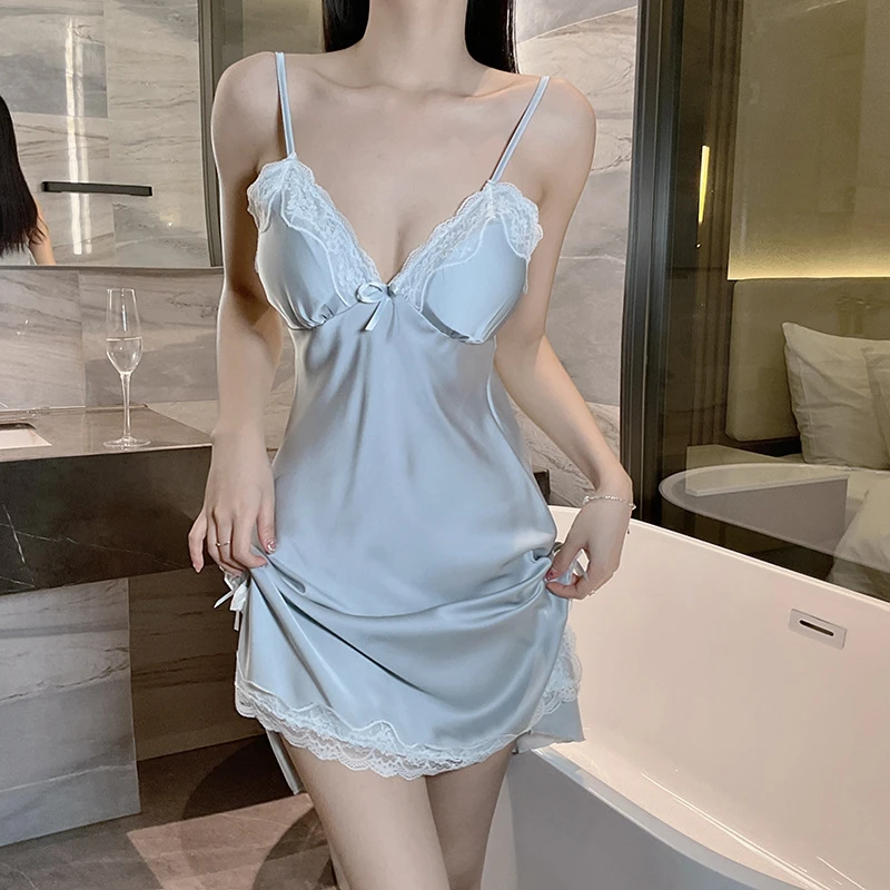 【香草甜心】性感蕾丝吊带睡裙高级感深V纯欲夏季薄款显瘦美背