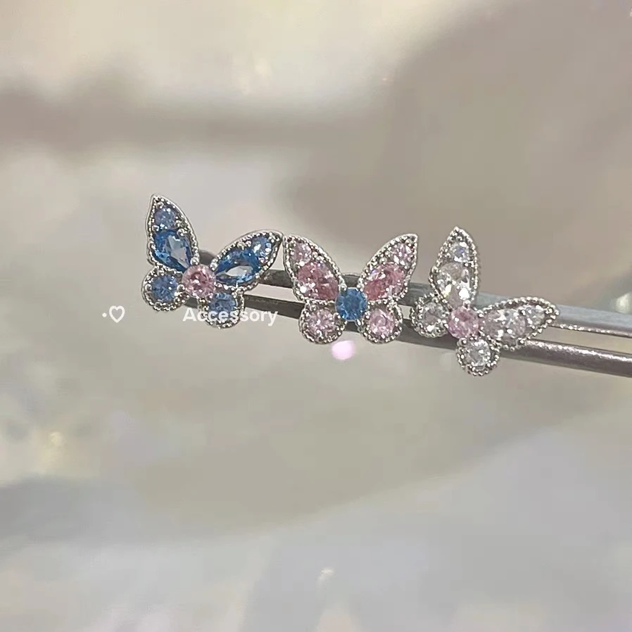 钛钢锆石耳饰 D2064螺帽彩色蝴蝶耳钉精致简约小巧耳骨耳蜗钉