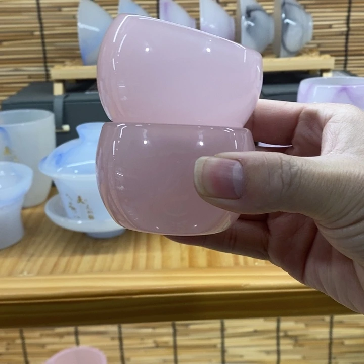 琉璃手工艺品樱花粉小杯