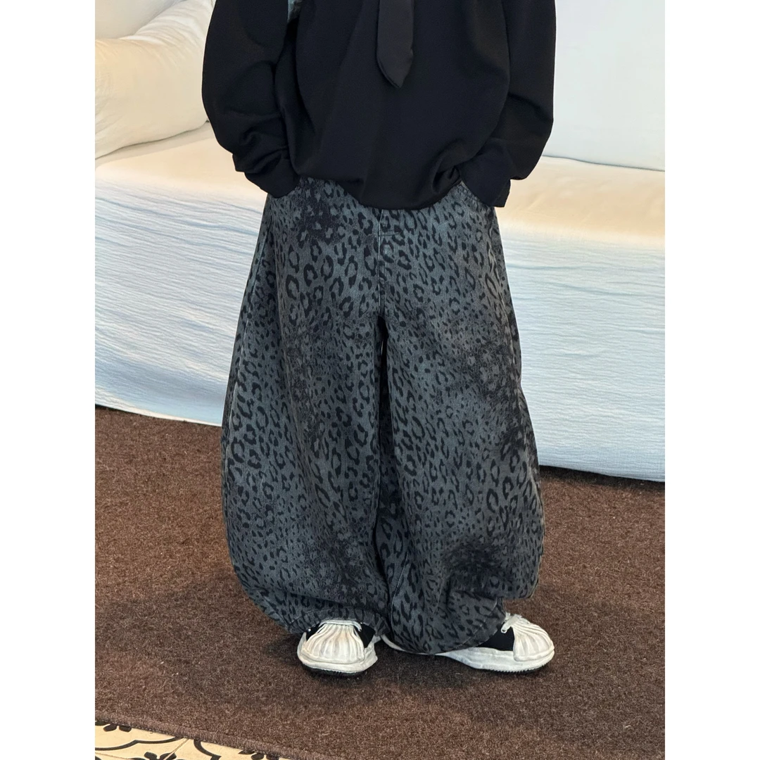 现货THE LUHAN【野性松弛】秋季阔腿休闲裤亲子装大童豹纹裤子25639