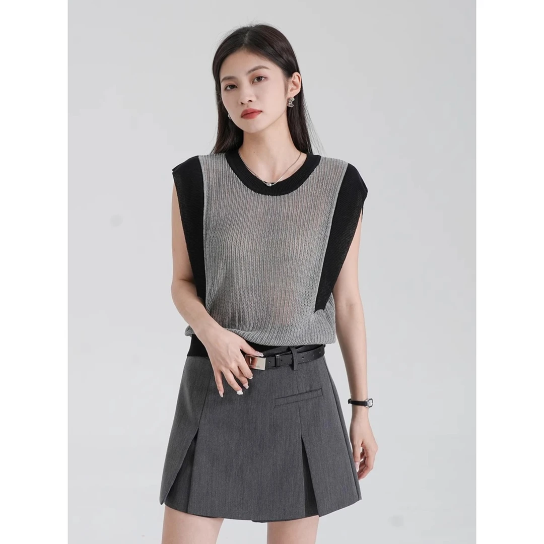 灰色针织吊带背心女夏外穿2025年新款无袖显瘦小飞袖坎肩内搭上衣
