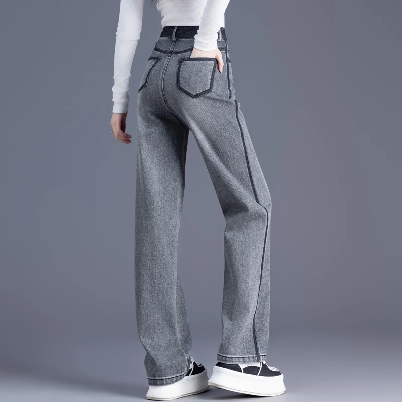 黑灰色牛仔裤女2025春秋季新款爆款休闲窄版高腰直筒裤宽松阔腿裤