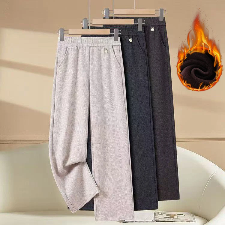 妈妈秋装裤子外穿新款中老年女纯色直筒裤中年百搭休闲裤