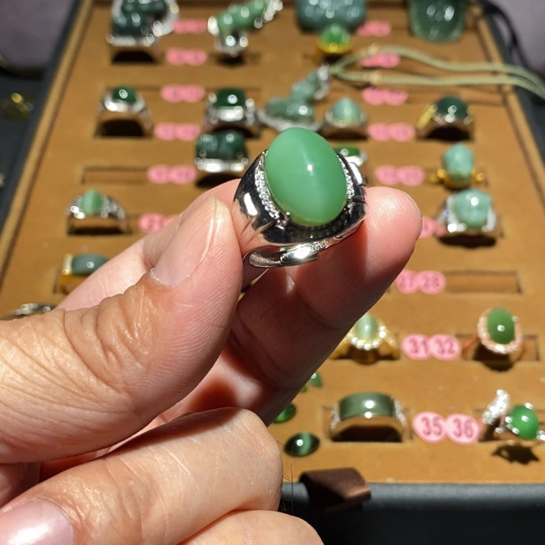 和田玉银S925镶嵌戒指