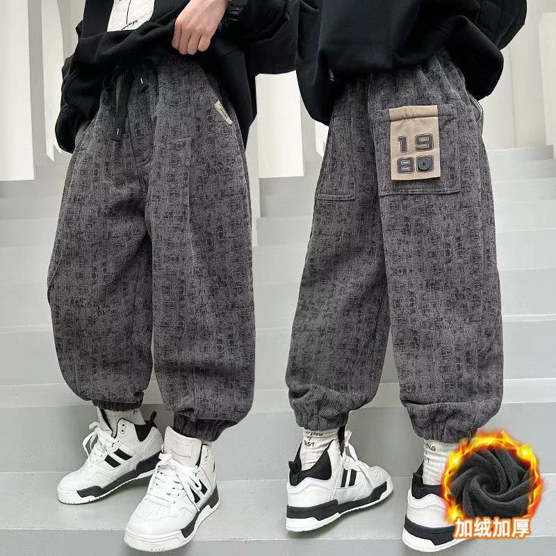 F00406男童灯芯绒加绒卫裤2025年冬装新款休闲运动风时尚长裤百搭