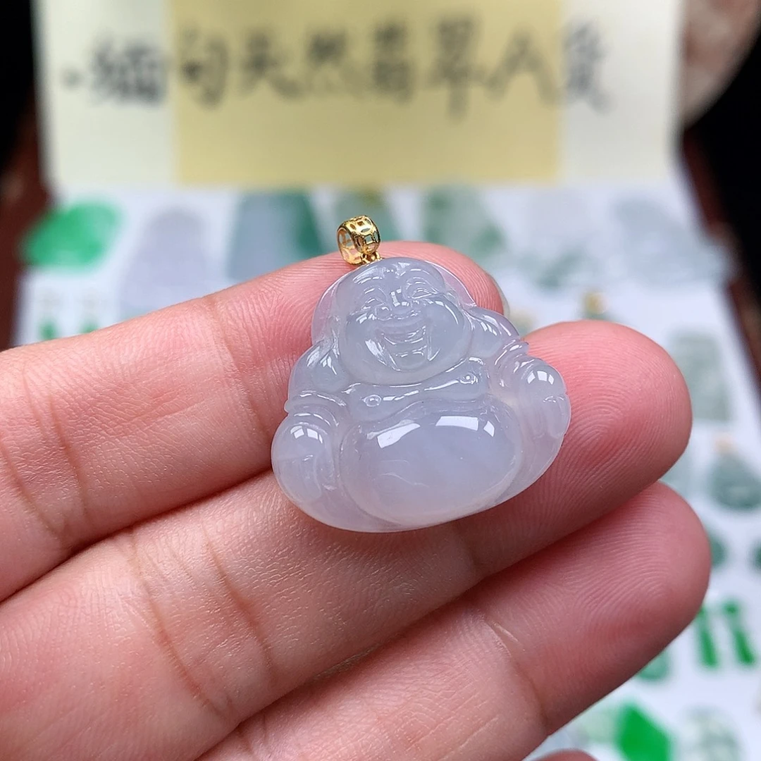 翡翠散珠18K金镶嵌缅甸天然A货翡翠冰种佛公