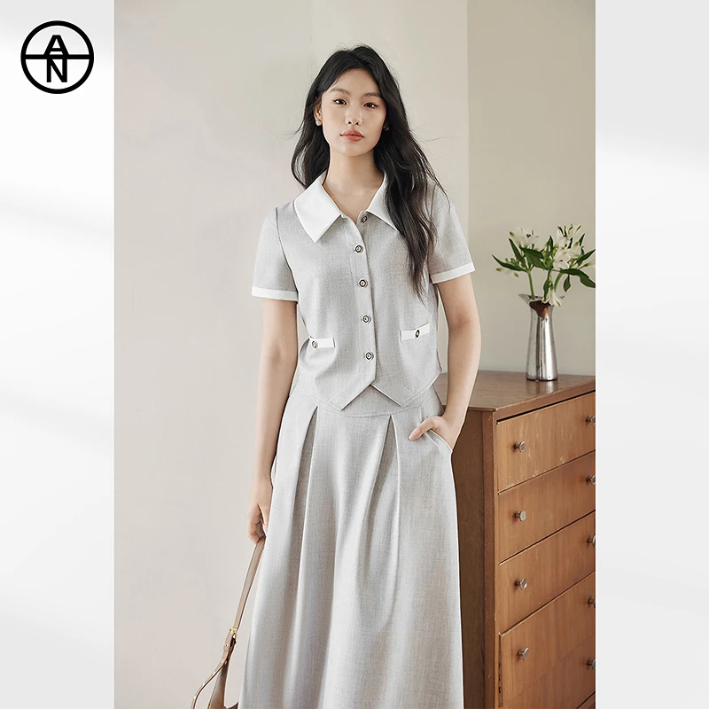 AN大码女装高级感小香风套装裙夏季短袖衬衫半身裙两件套FOZ020