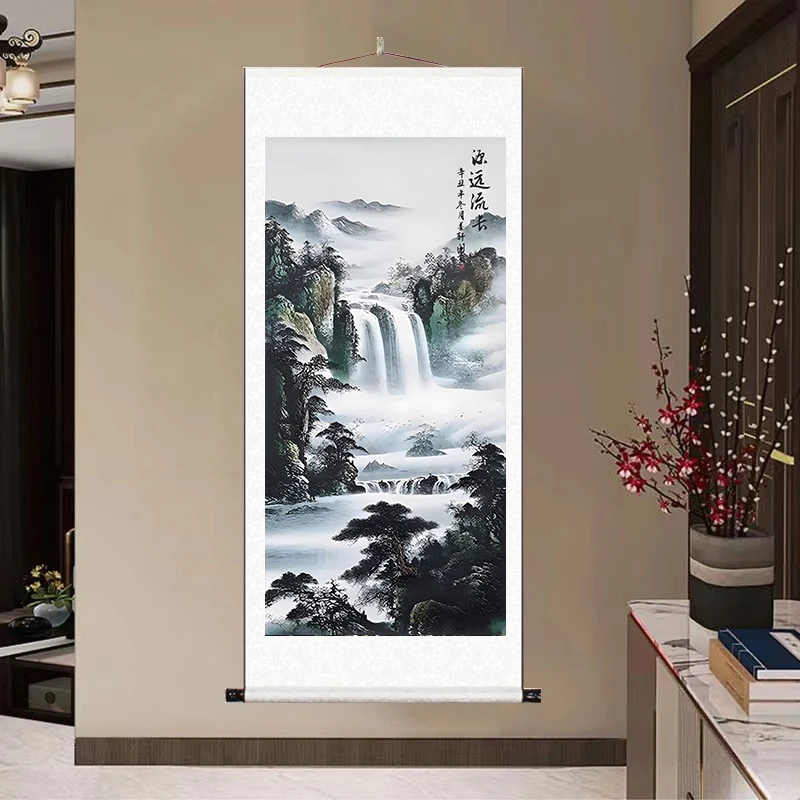 《源远流长》大气背景墙竖幅挂画国风艺术山水靠山图风景装饰玄关N5