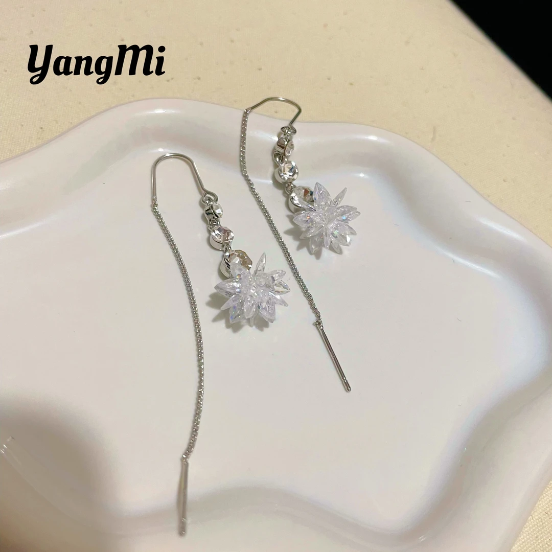 铜合金合成锆石耳饰 气质轻奢时尚百搭小众长款甜美(雪花耳线)