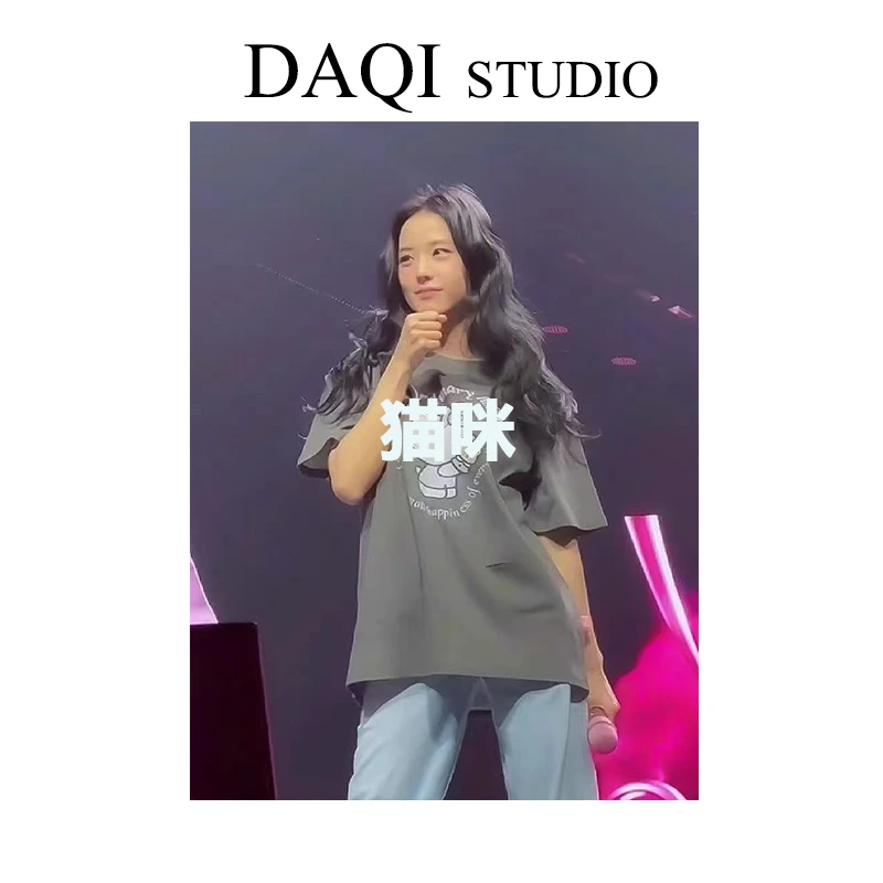 大七穿搭-（珍妮的旅行）韩国单猫咪字母休闲宽松短袖G396-8897