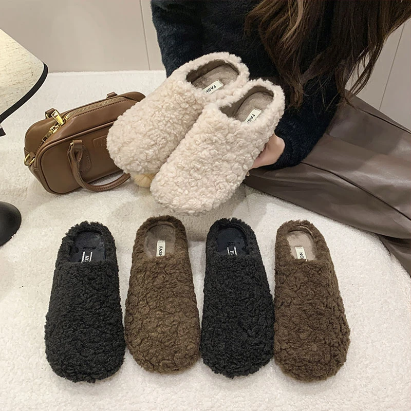 时尚毛毛拖鞋女外穿2025新款秋季温柔包头半拖鞋懒人气质百搭鞋子