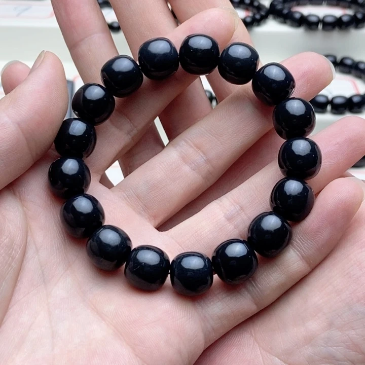 未镶嵌手链和田玉（墨玉）与**善卡13老型手串高羊脂99墨