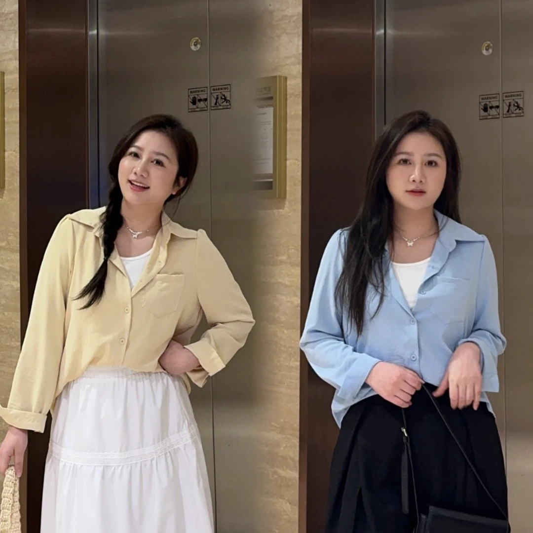 大萌萌【现货】轻职风拼接假两件衬衫春季微胖显瘦百搭P225X02634