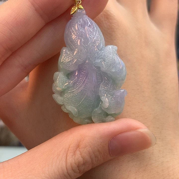 翡翠颈饰18K金镶嵌天然翡翠a 活敏