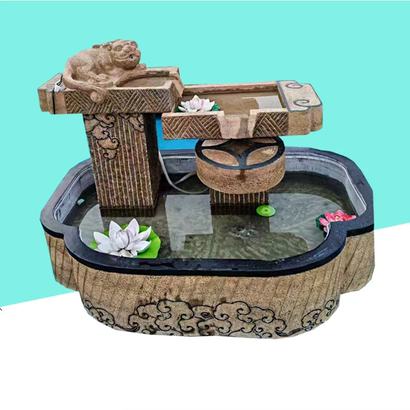 石雕流水摆件天然青石仿古做旧庭院流水组合循环水景石槽养鱼造景