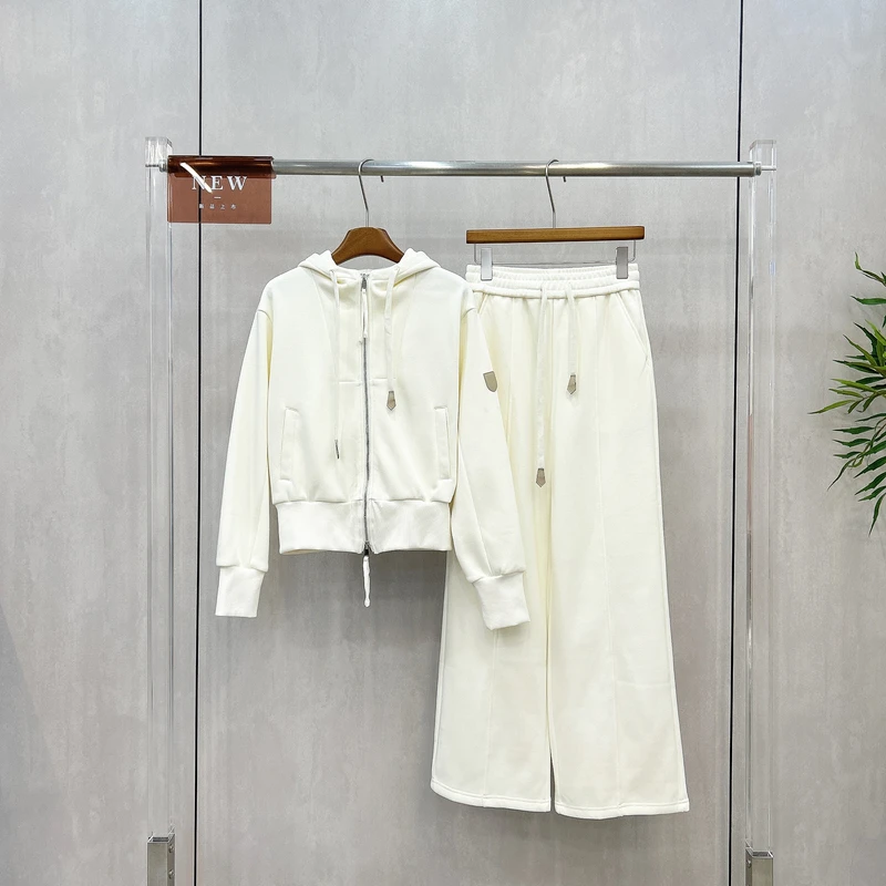 欧洲站秋冬新款时尚加绒套装女连帽长袖卫衣休闲裤加厚两件套3555