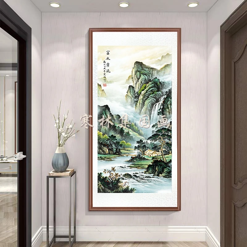 带框装裱 艺术微喷《富水常流 》竖版新中式国画装饰画 山水花鸟
