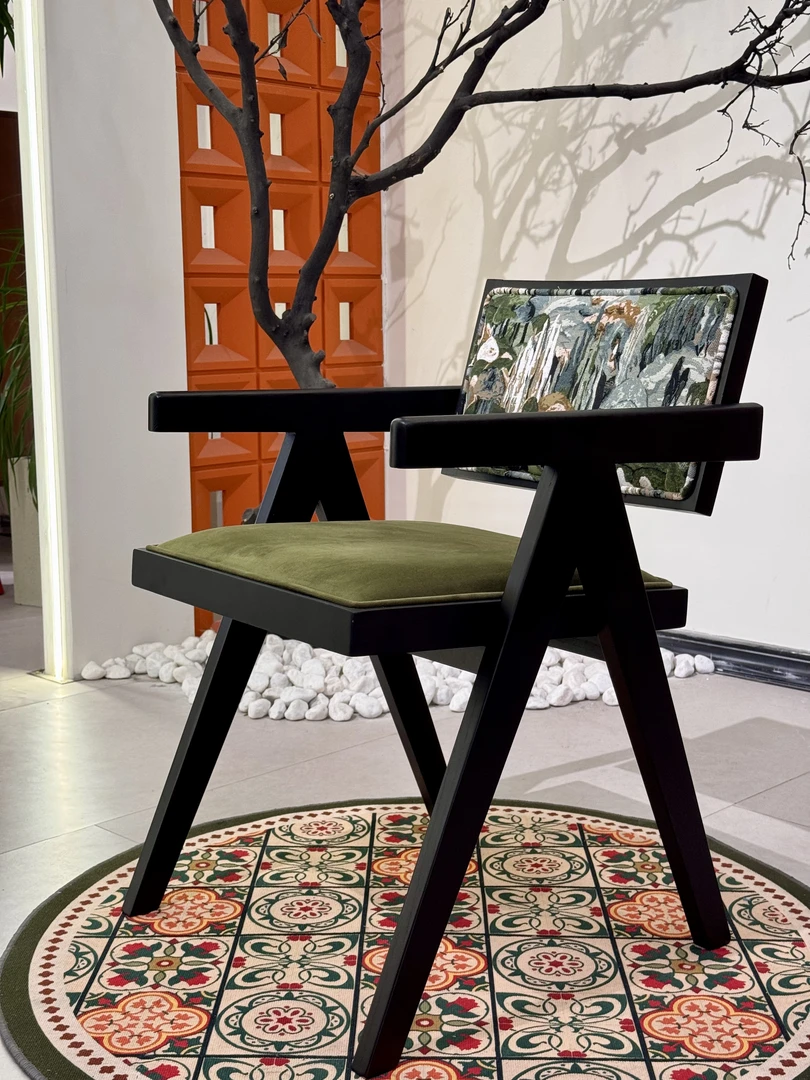 【中古实木餐椅】家用昌迪加尔高定椅子阳台休闲靠背餐桌椅侘寂风