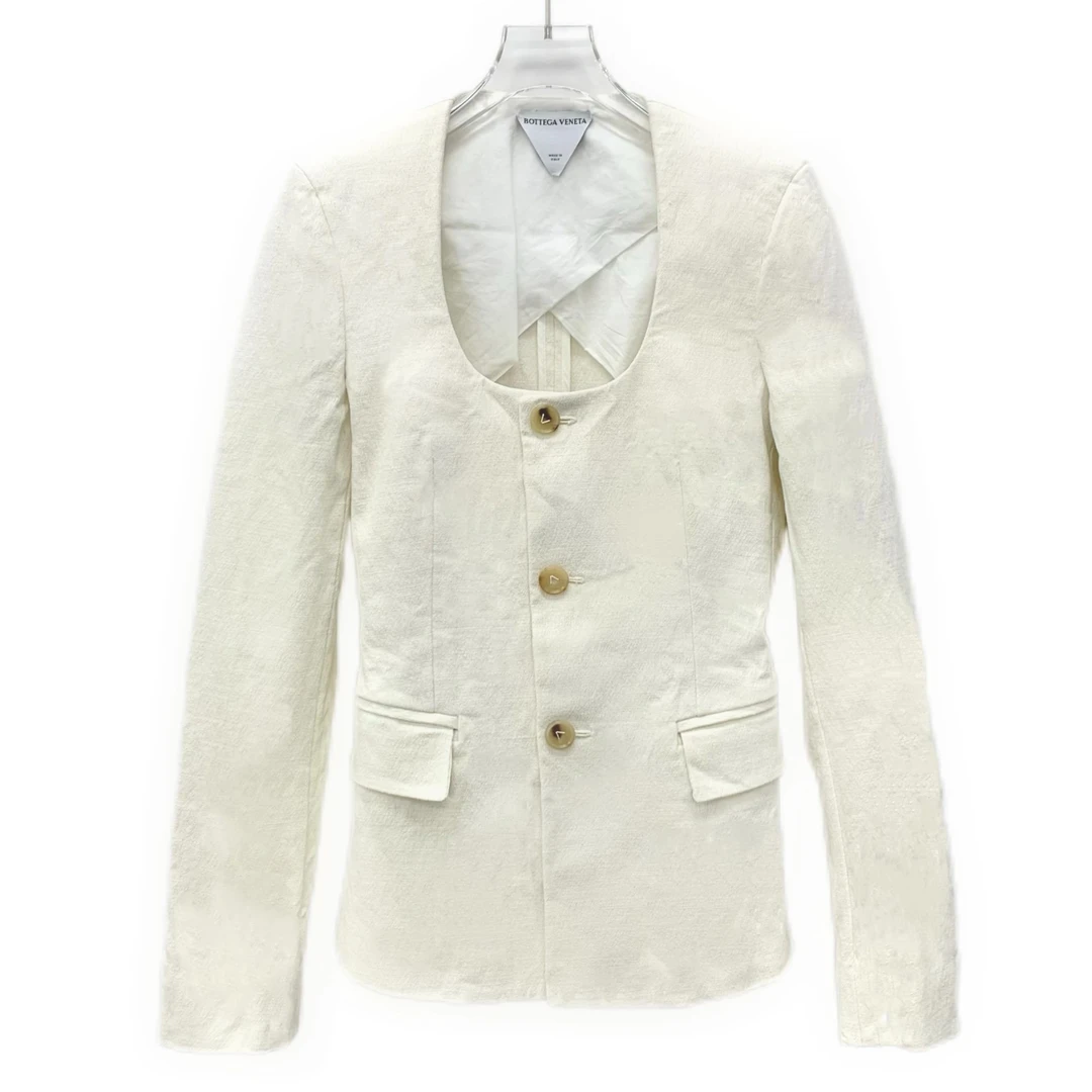 99新 BOTTEGA VENETA/葆蝶家 CW0436 亚麻夹克外套 36 XS码