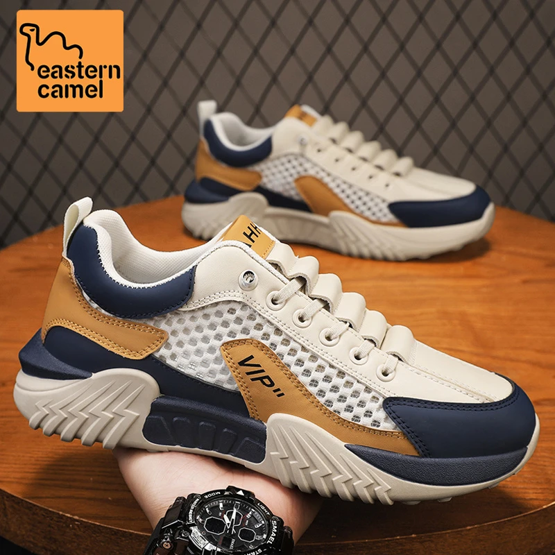 东方骆驼男鞋2025新款夏季百搭镂空网面透气厚底耐磨潮流运动休闲