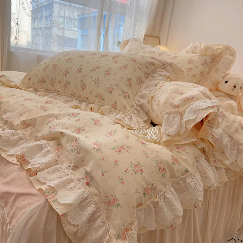 花边款百分百纯棉全棉四件套床单被套三件套双人床上用品女孩子