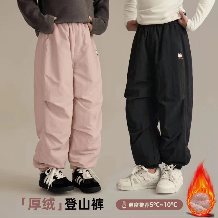 现货加厚女童套装加绒登山裤防风冬季保暖卡通毛衣束脚裤一条过冬