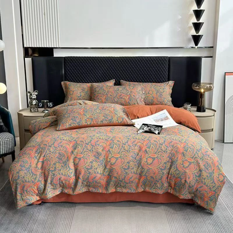 2025新款轻奢复古印花欧式双层纱加厚磨毛四件套--凤舞【加大】