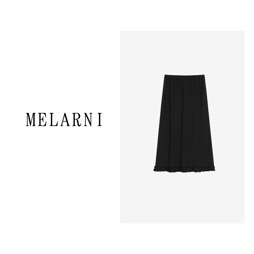 【MELARNI】气质时尚休闲百搭女士黑色半裙春季MLN11759