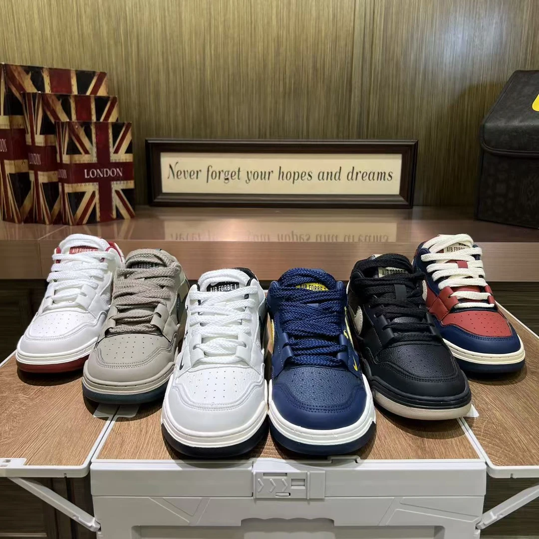 皮面低帮休闲鞋2025秋季新款拼色青春帅气潮流爆款百搭运动鞋潮鞋