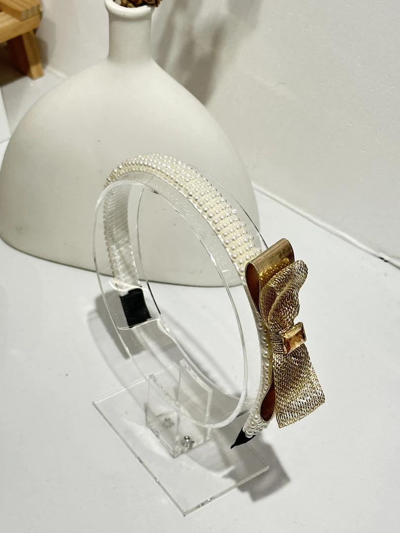 216-24珍珠双层蝴蝶结发箍