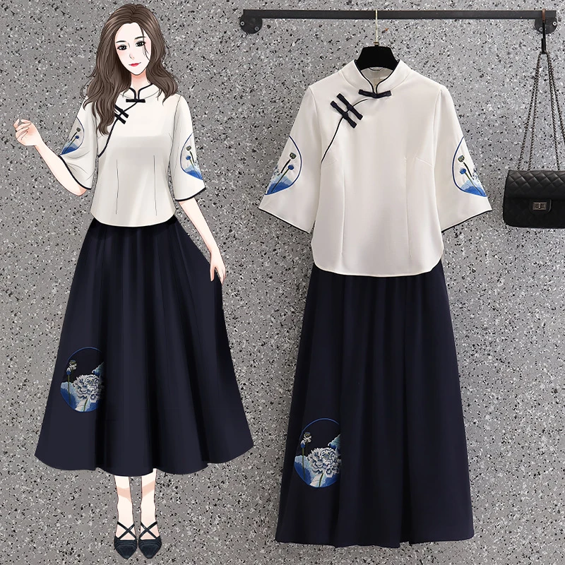 轻奢主义，低调奢华~中式国风复古汉服立领旗袍青花瓷刺绣荷花裙