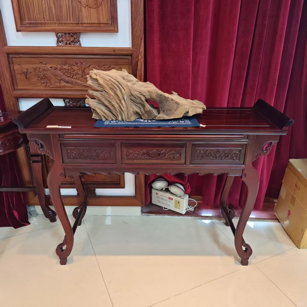 酸枝木  弯角桥头条案尺寸：长121宽39高81