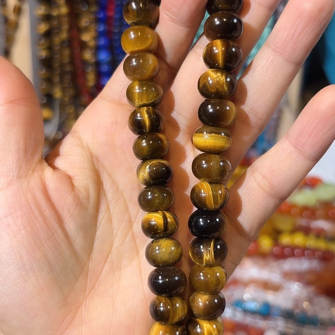 玛瑙/玉髓银S925镀金镶嵌珠宝半成品虎眼算盘8-12一条