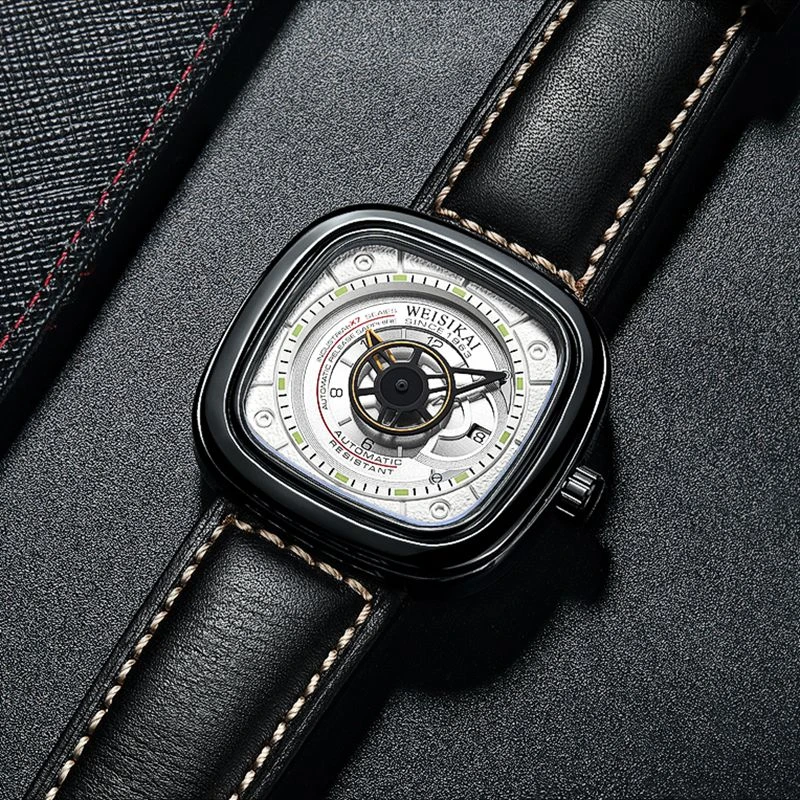 威斯凯WSK学生男款百搭休闲腕表时尚简约通勤男士商务手表方形