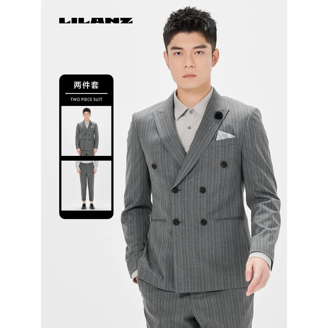 利郎男士条纹灰色西服套装 24CXF251