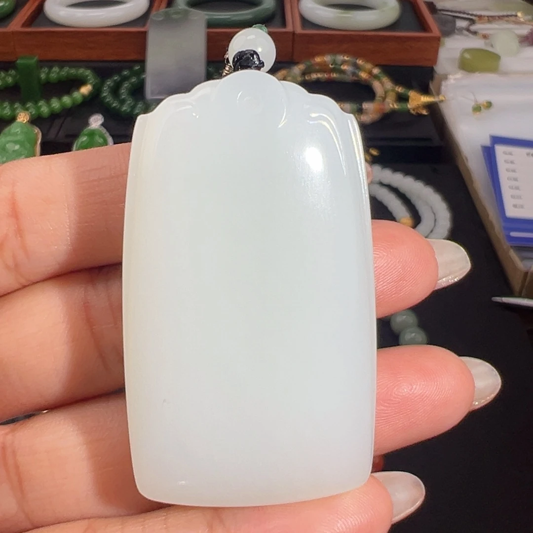 和田玉（白玉）未镶嵌颈饰山料油料无事牌厚装