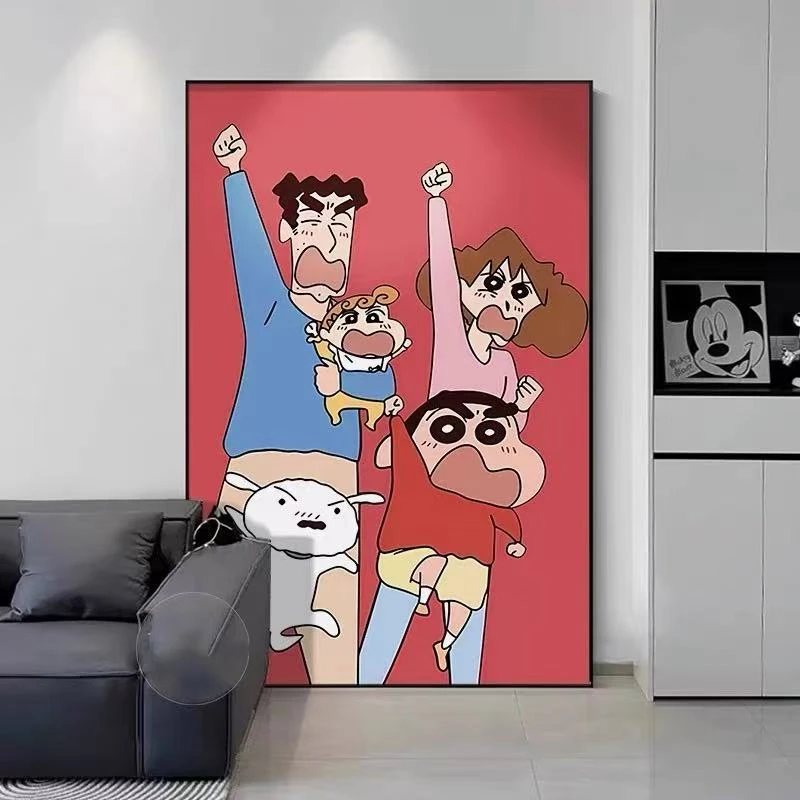卡通风格挂画砂岩装饰画手工玄关卧室蜡笔小新画儿童房壁画6080
