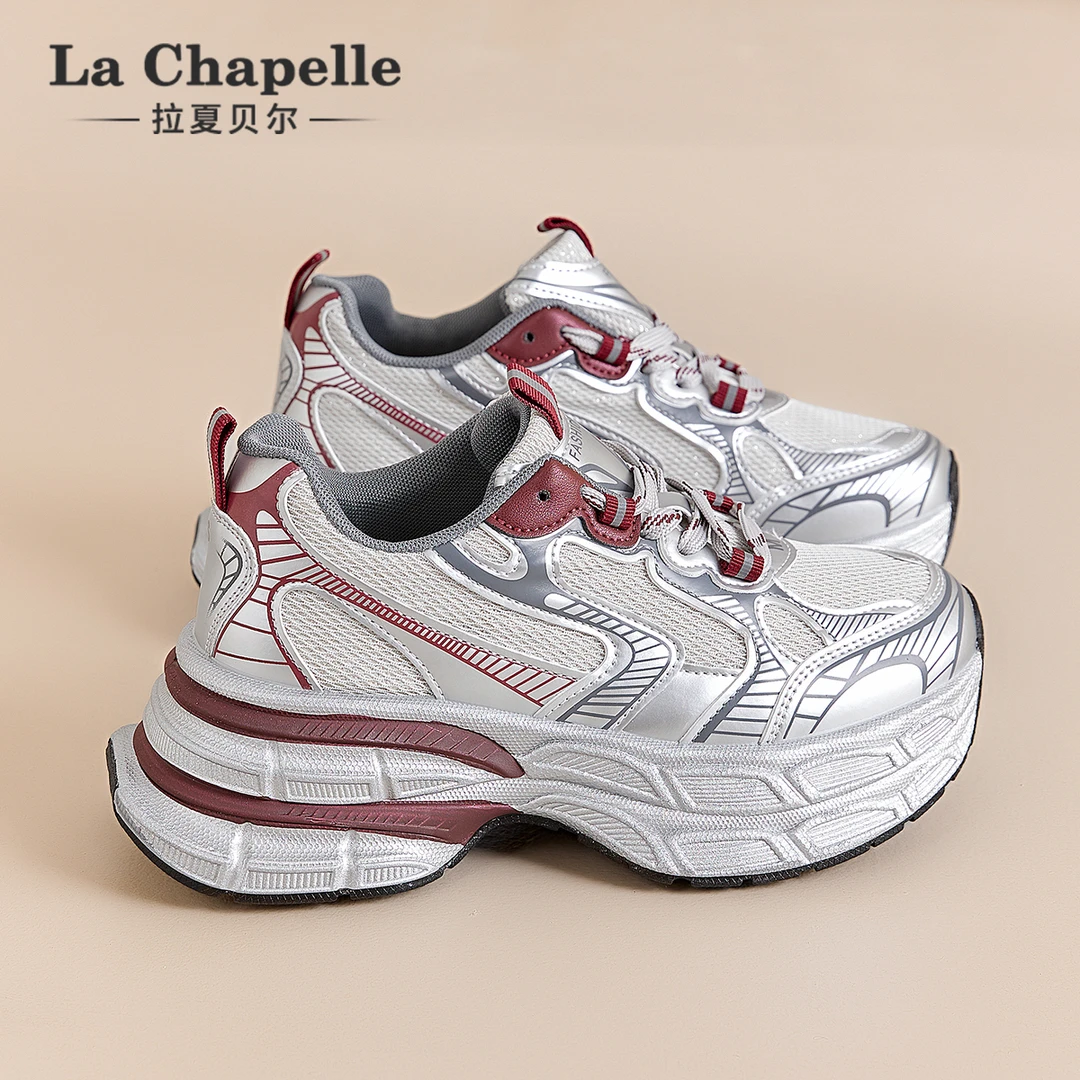 拉夏贝尔厚底老爹鞋女2025新款春季透气增高厚底百搭时尚休闲鞋