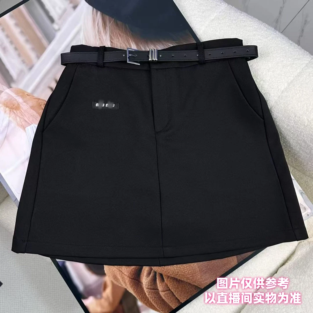 胖汐*字母标带腰带短裙防走光设计感中高腰显瘦不规则