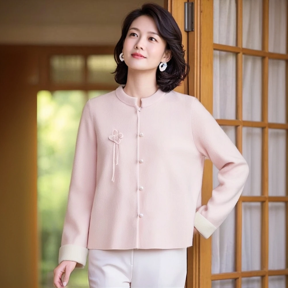 【胖老板羊绒】老钱风羊绒衫 新中式圆领女开衫加厚时尚保暖秋冬