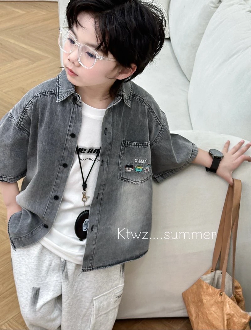 男童夏季新款宽松休闲翻领短袖哪吒牛仔上衣