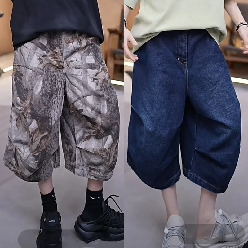 6755 夏季高定定制面料！宽松百搭潮流休闲裤牛仔裤短裤 W259-7605