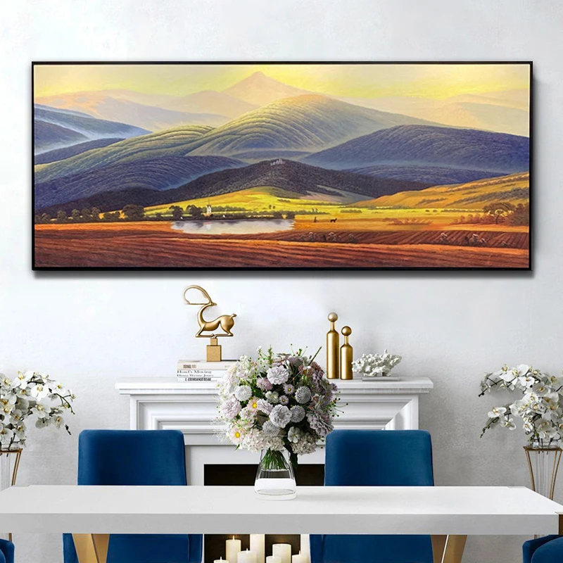 巨人人轻奢油画山水风景办公室挂画风景画客厅装饰画高级感山水画