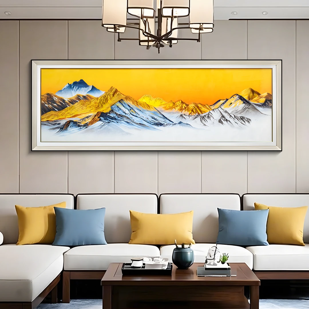 客厅装饰画山水画靠山图现代沙发背景墙刺绣挂画日照金山80230