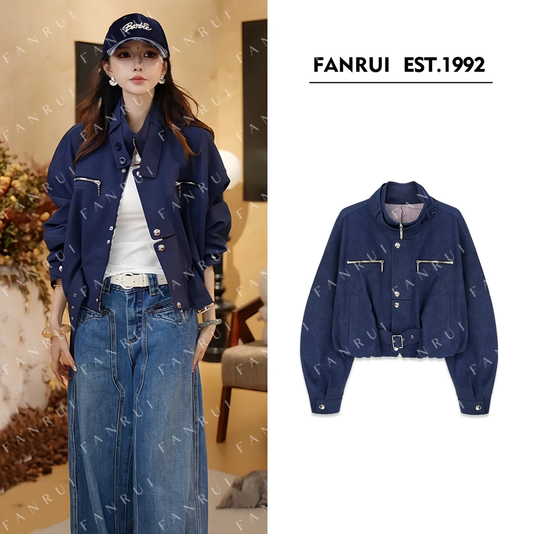 FANRUI/泛芮 「贝贝biuu」时髦洋气立领原创设计感皮衣短外套B18082