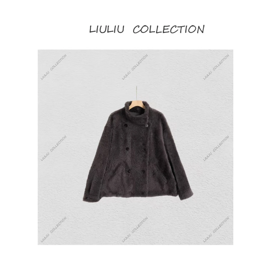 轻奢拉贡羊皮毛一体外套女时尚洋气双排扣大衣