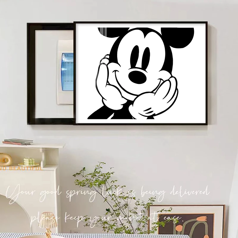 黑白米奇电表箱装饰画北欧ins风配电箱弱电箱总开关电箱遮挡挂画