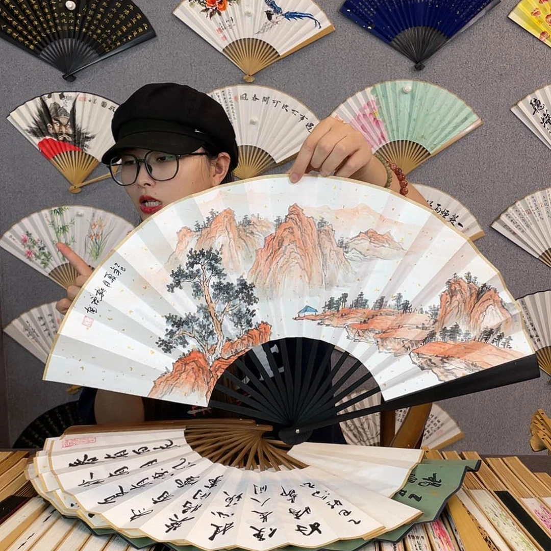 书法10寸-仿乌木福利折扇（默认粘好）秋天